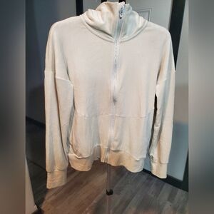 NWT Spyder Womens Full Zip Cream Velour Fleece Jacket High Zip Collar SIZE LARGE